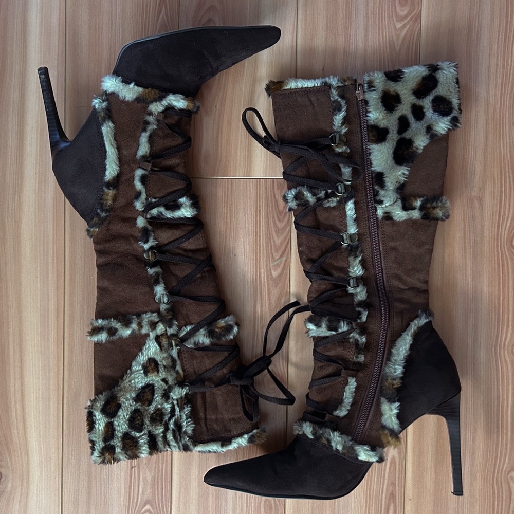 Leopard fur calf heeled boots 🐆